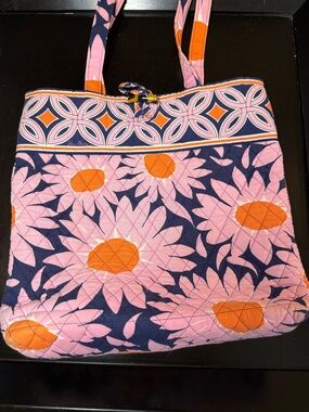 Vera Bradley Pink Floral Quilted Tote with Orange Centers